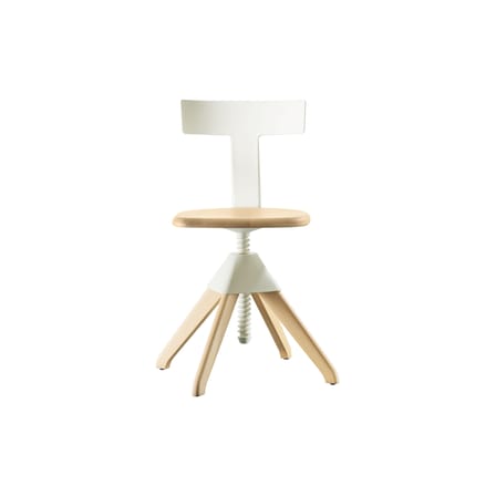 Chaise pivotante Tuffy plastique blanc bois naturel / Hauteur réglable - Magis