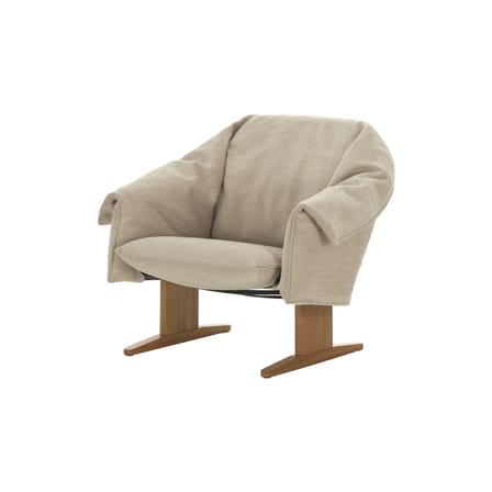 Fauteuil rembourré Bascule Lowback tissu beige / Mécanisme d’inclinaison - Pieds chêne - Vitra