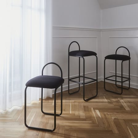Tabouret de bar rembourré Angui Small tissu gris / H 65 cm - Tissu polyester recyclé - AYTM