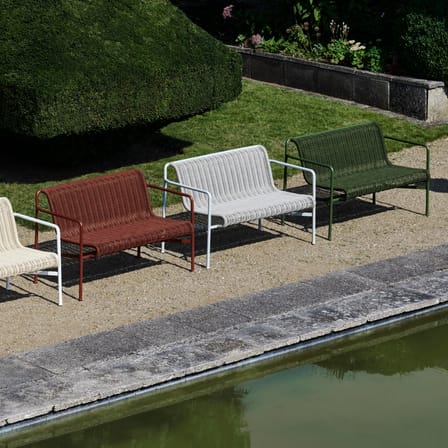 Banc avec dossier Palissade Cord Dining gris / L 128 cm - Corde tissu recyclé - Hay