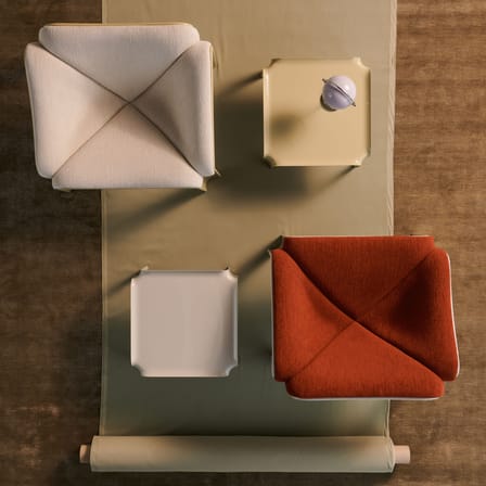 Fauteuil rembourré F300 tissu rouge / Pierre Paulin, réédition 1965 - Gubi