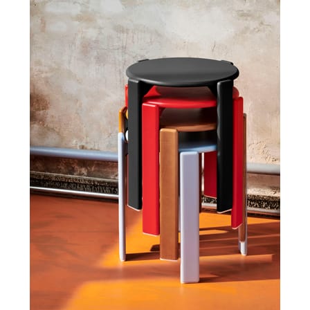 Tabouret empilable Rey bois bleu / By Bruno Rey x Dietiker, 1971 - Hay