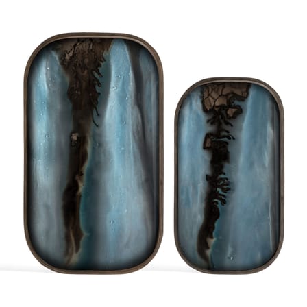 Plateau Organic verre bleu / 53 x 31 cm - Peint main - Ethnicraft