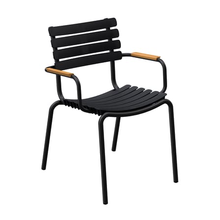 Fauteuil empilable ReCLIPS plastique noir / Accoudoirs bambou - Plastique recyclé - Houe
