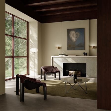 Fauteuil rembourré F300 tissu rouge / Pierre Paulin, réédition 1965 - Gubi