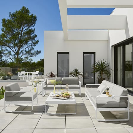 Canapé de jardin 3 places Bellevie métal tissu jaune / L 235 cm - Tissu taupe grisé - Fermob