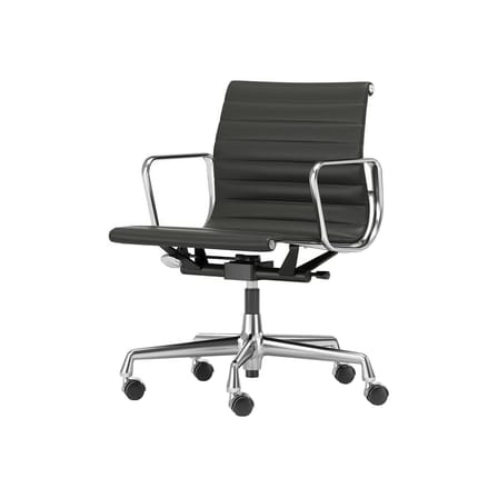 Fauteuil à roulettes Aluminium Chair EA118 cuir noir / Eames, 1958 - Vitra