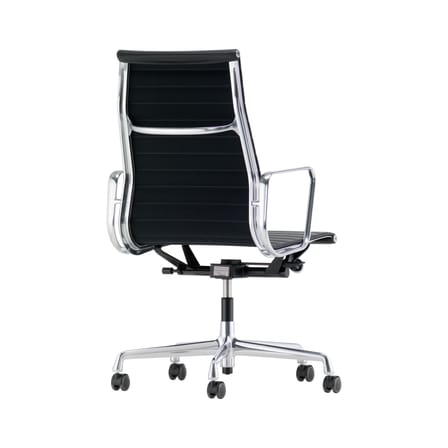 Fauteuil à roulettes Aluminium Chair EA119 cuir noir / Dossier haut / Eames, 1958 - Vitra