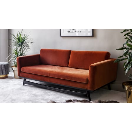  Straight sofa textile blue natural wood / L 210 cm - Velvet - RED Edition