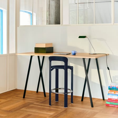 Tabouret de bar Rey Low bois bleu / H 65 cm - By Bruno Rey x Dietiker, 1971 - Hay