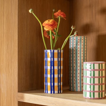 Vase Clash Check céramique multicolore / Ø 8 x H 18 cm - Peint à la main - & klevering