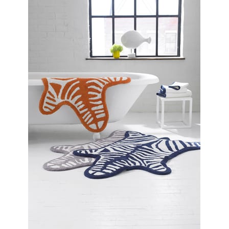 Badteppich Zebra textil weiß blau / Wendeteppich - 112 x 79 cm - Jonathan Adler