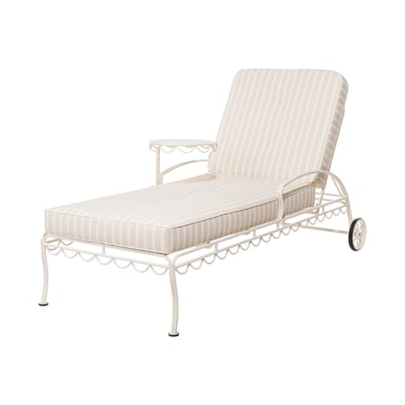 Lettino inclinabile a rotelle Al Fresco metallo beige / Materasso incluso - Ripiano laterale girevole - BUSINESS & PLEASURE