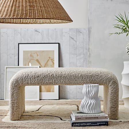 Panca imbottita Bobbie tessuto beige / L 100 cm - Tessuto bouclé - Bloomingville