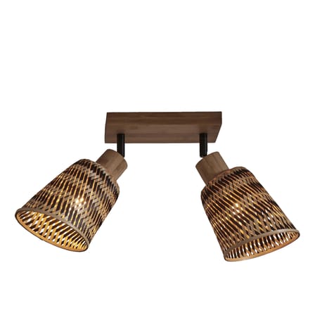 Plafonnier spot orientable Java fibre végétale bois beige / bambou tressé / 2 spots orientables - L 22 cm - GOOD&MOJO