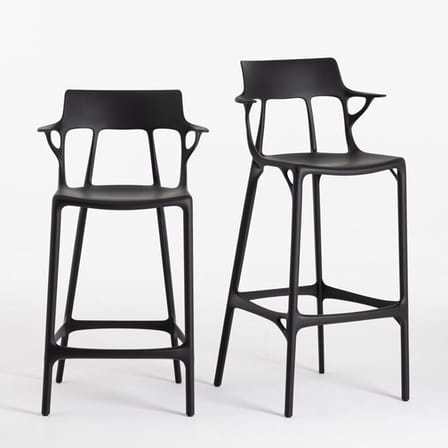 Tabouret de bar A.I plastique noir / 65 cm - Conçu par intelligence artificielle - Recyclé - Kartell