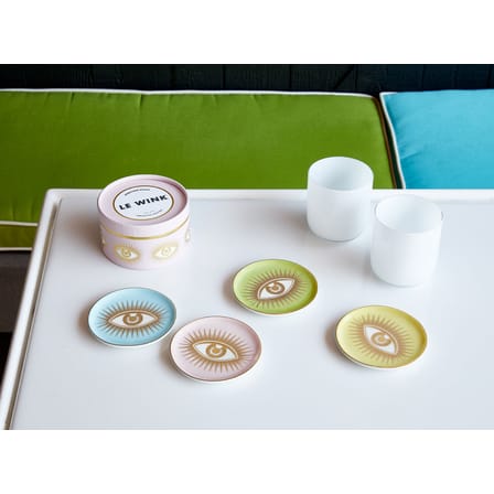 Set de 4 dessous de verre Le wink céramique / Porcelaine & or - Jonathan Adler