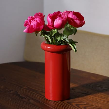 Vase Turban céramique rouge / Ø 16 x H 27 cm - & klevering