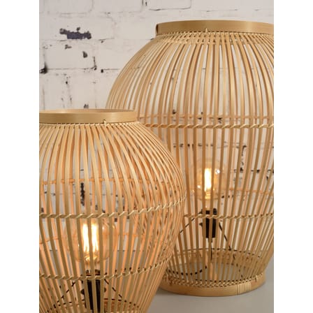 Lampe à poser Tuvalu Large fibre végétale beige bois naturel / Bambou - H 70 cm / Seconde vie - GOOD&MOJO