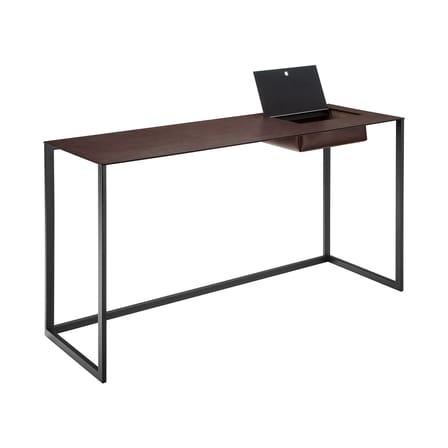 Scrivania Calamo pelle marrone / Consolle - L 130 x Prof 45 cm - Zanotta