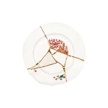 Assiette Kintsugi céramique blanc / or fin - Seletti