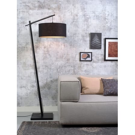 Lampada a stelo Andes tessuto legno nero / Lino & bambù - H 176 cm - GOOD&MOJO