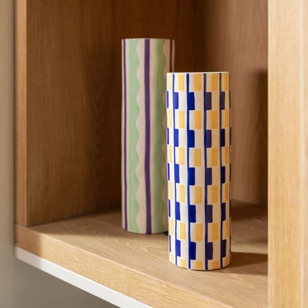 Vase Clash Oblong céramique multicolore / Ø 8 x H 24 cm - Peint à la main - & klevering
