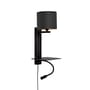 Wandleuchte mit Stromkabel Florence metall schwarz / Lampenschirm Stoff - LED-Leseleuchte, Regal & USB-Anschluss - It's about Romi