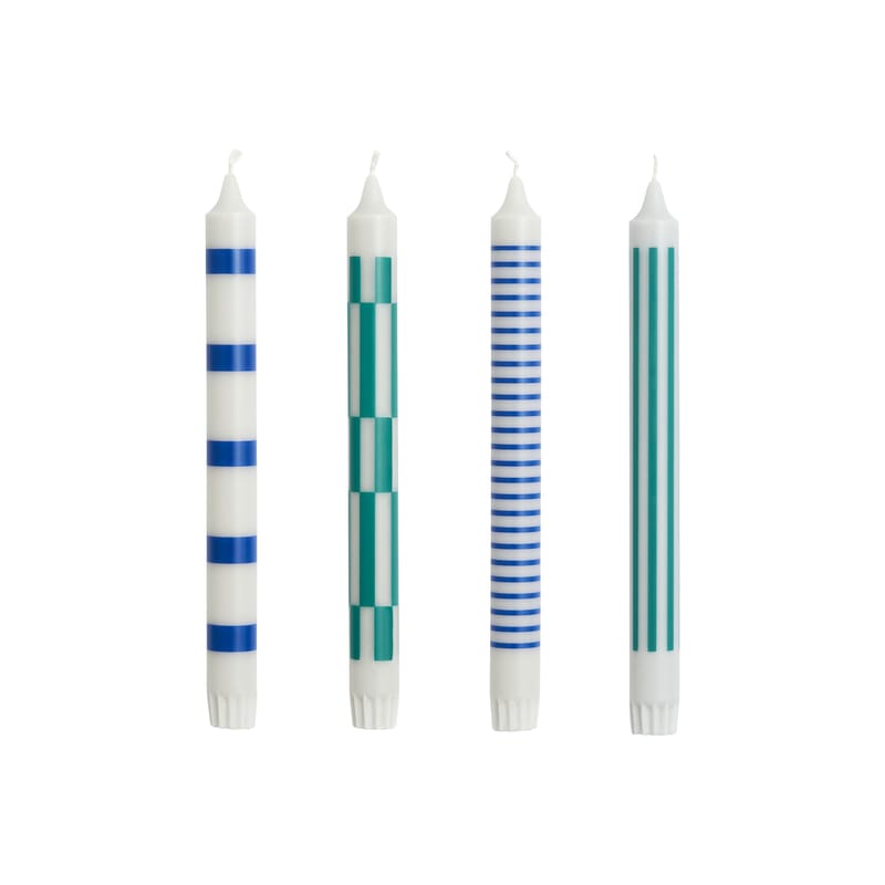 Décoration - Bougeoirs, photophores - Bougie longue Pattern cire bleu vert / Set de 4 - Hay - Bleu & vert - Stéarine