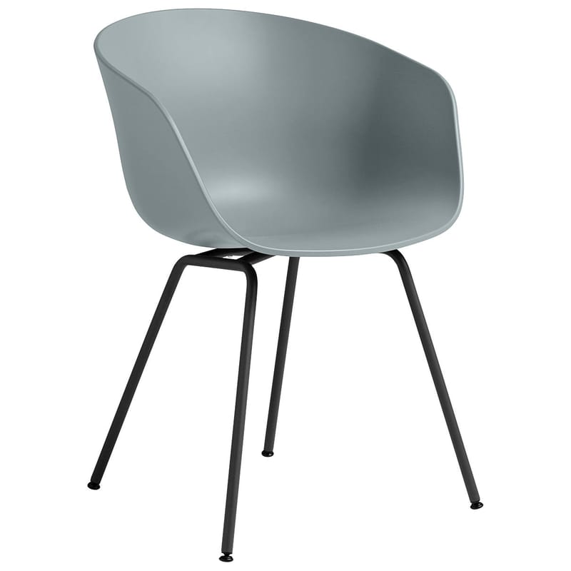 Mobilier - Chaises, fauteuils de salle à manger - Fauteuil  About a chair AAC26 plastique bleu / Recyclé - Hay - Bleu Dusty / Pieds noirs - Acier laqué, Polypropylène recyclé