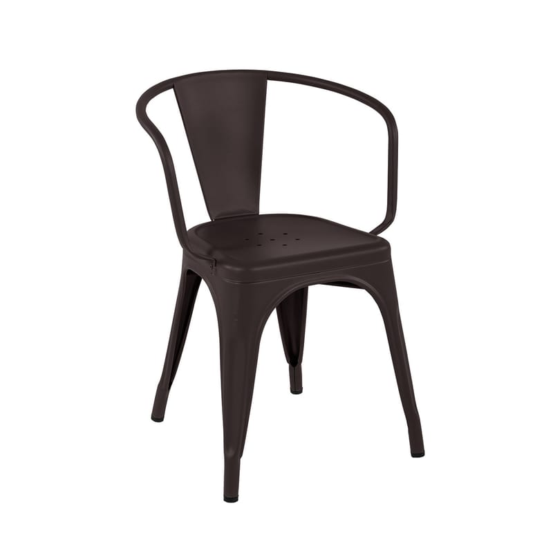 Mobilier - Chaises, fauteuils de salle à manger - Fauteuil empilable A56 Outdoor métal marron / Inox Couleur - Pour l\'extérieur - Tolix - Chocolat noir (mat fine texture) - Acier inoxydable laqué