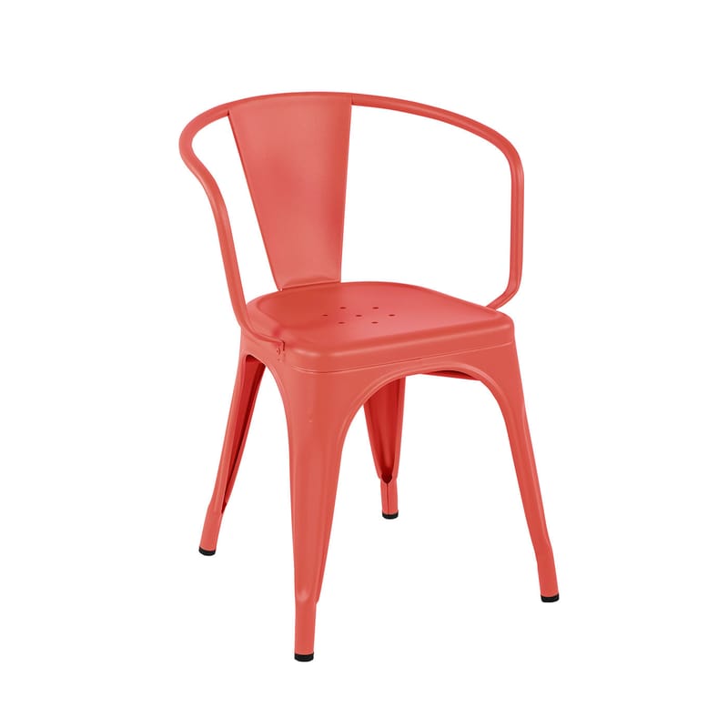 Mobilier - Chaises, fauteuils de salle à manger - Fauteuil empilable A56 Outdoor métal orange / Inox Couleur - Pour l\'extérieur - Tolix - Corail (mat fine texture) - Acier inoxydable laqué