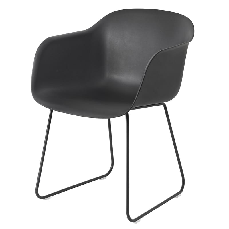 Mobilier - Chaises, fauteuils de salle à manger - Fauteuil Fiber métal plastique bois noir / Pied traîneau - Muuto - Noir / Pieds noirs - Acier