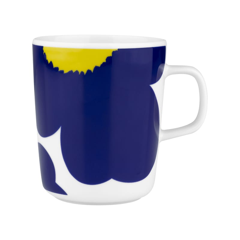 Table et cuisine - Tasses et mugs - Mug Iso Unikko céramique bleu / 25 cl - Edition limitée 60ème anniversaire - Marimekko - Iso Unikko 60th anniversary / Bleu, jaune - Grès