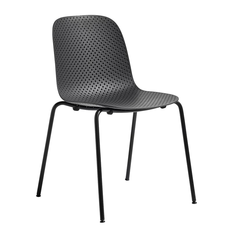 Furniture - Chairs - 13eighty Stacking chair plastic material black / Perforated plastic - Hay - Black - Epoxy lacquered steel, Perforated polypropylene