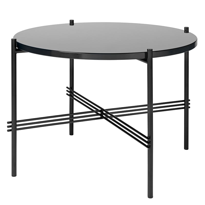 Mobilier - Tables basses - Table basse TS métal verre noir / Gamfratesi - Ø 55 cm x H 41 cm - Gubi - Verre noir / Pied noir - Métal laqué, Verre
