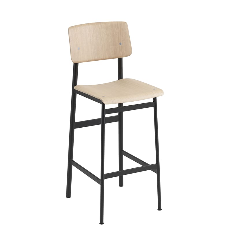 Mobilier - Tabourets de bar - Chaise de bar Loft / H 75 cm - Muuto - Noir / Chêne - Acier laqué époxy, Contreplaqué de chêne verni