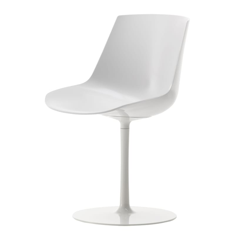 Mobilier - Chaises, fauteuils de salle à manger - Chaise pivotante Flow plastique blanc / Pied central - MDF Italia - Blanc brillant - Aluminium laqué, Polycarbonate