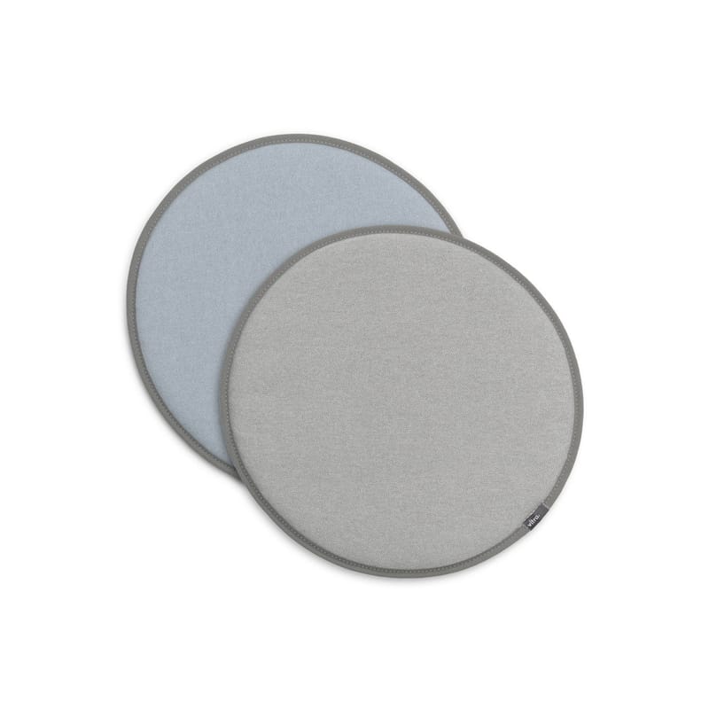 Décoration - Coussins - Coussin d\'assise Seat Dots tissu bleu gris / Ø 38 cm - Réversible - Vitra - Gris / Bleu glacial - Mousse, Tissu