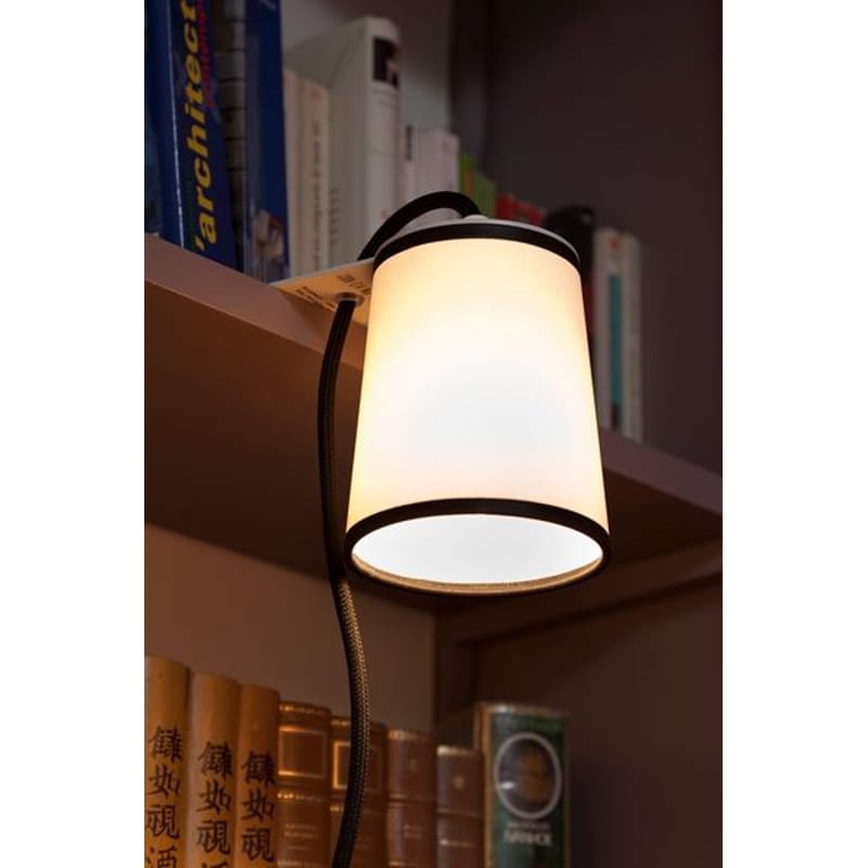 Illuminazione - Lampade da tavolo - Lampada Light Book tessuto bianco / per scaffali e librerie - Designheure - Tessuto filtrante bianco / Bordo nero - Acciaio laccato, Tessuto