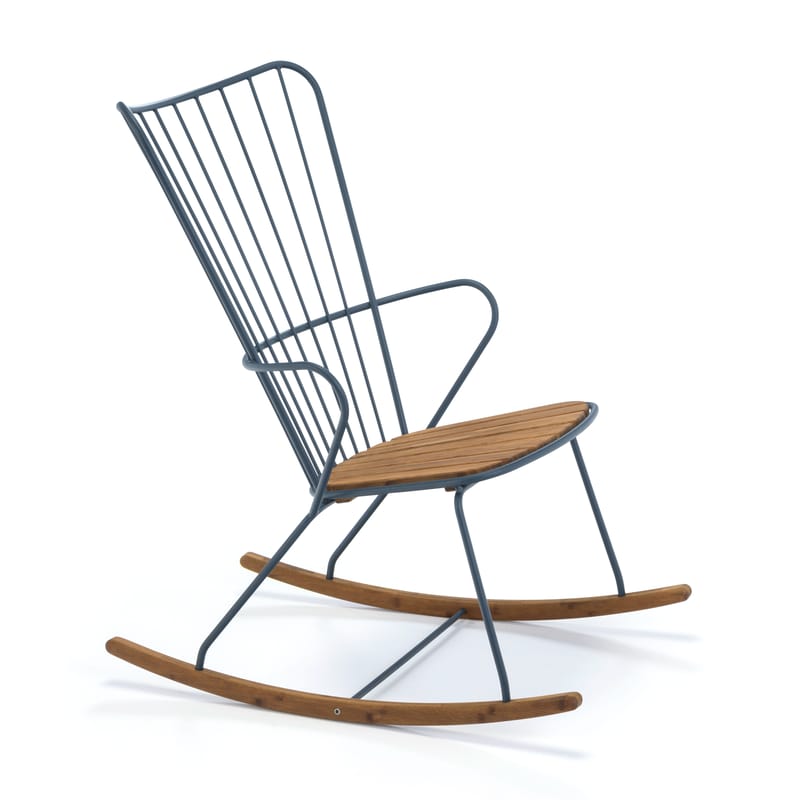 Mobilier - Fauteuils - Rocking chair Paon métal bleu bois naturel / bambou - Houe - Bleu - Acier revêtement poudre, Bambou