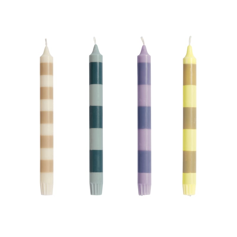 Décoration - Bougeoirs, photophores - Bougie longue Stripe cire multicolore / Set de 4 - Hay - Multicolore - Cire
