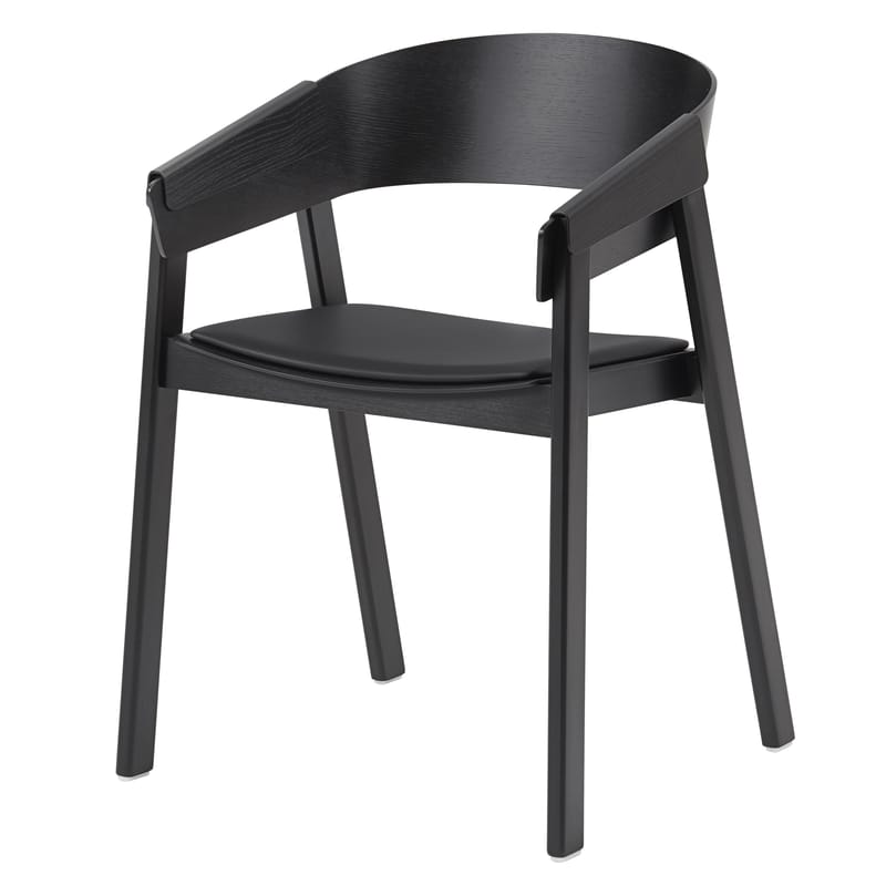 Mobilier - Chaises, fauteuils de salle à manger - Fauteuil Cover bois noir - Muuto - Noir / Cuir noir - Cuir pleine fleur, Frêne