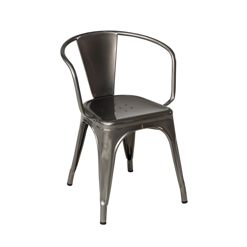 Mobilier - Chaises, fauteuils de salle à manger - Fauteuil empilable A56 Indoor métal / Acier brut - Pour l\'intérieur - Tolix - Acier brut verni gris lasure - Acier brut verni gris lasure