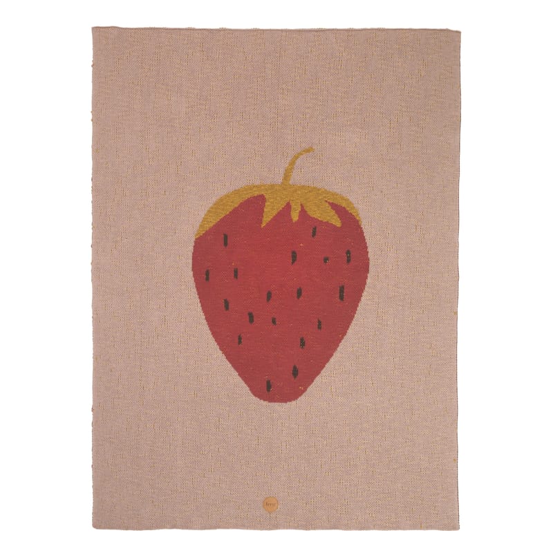Décoration - Pour les enfants - Plaid enfant Fraise tissu rose / 80 x 100 cm - Coton - Ferm Living - Fraise / Rose - Coton