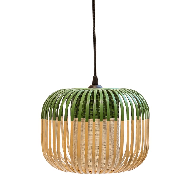 Luminaire - Suspensions - Suspension Bamboo Light XS métal tissu vert bois naturel / H 20 x Ø 27 cm - Forestier - Vert / Naturel - Bambou naturel, Métal, Tissu
