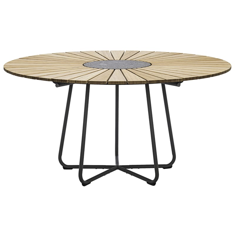 Jardin - Tables de jardin - Table ronde Circle bois naturel /  Ø 150 cm - Bambou & granit - Houe - Bambou / Piètement gris - Bambou, Granit, Métal laqué époxy