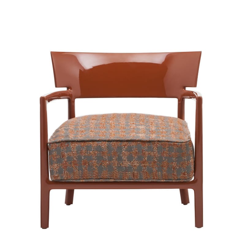 Möbel - Lounge Sessel - Gepolsterter Sessel Cara INDOOR plastikmaterial textil rot orange / Stoffbezug - Kartell - Orangerot / Stoffbezug orangerot & beige - Gewebe, Polykarbonat, Polyurhethan