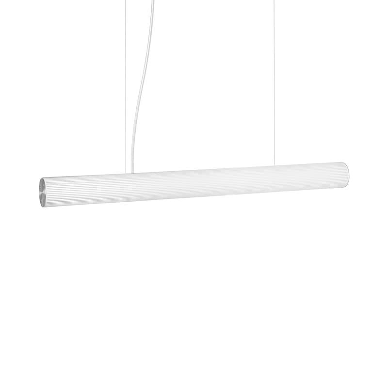 Luminaire - Suspensions - Suspension Vuelta LED verre blanc Large / L 100 cm - Verre strié - Ferm Living - Acier / Blanc - Acier brossé, Verre opalin strié