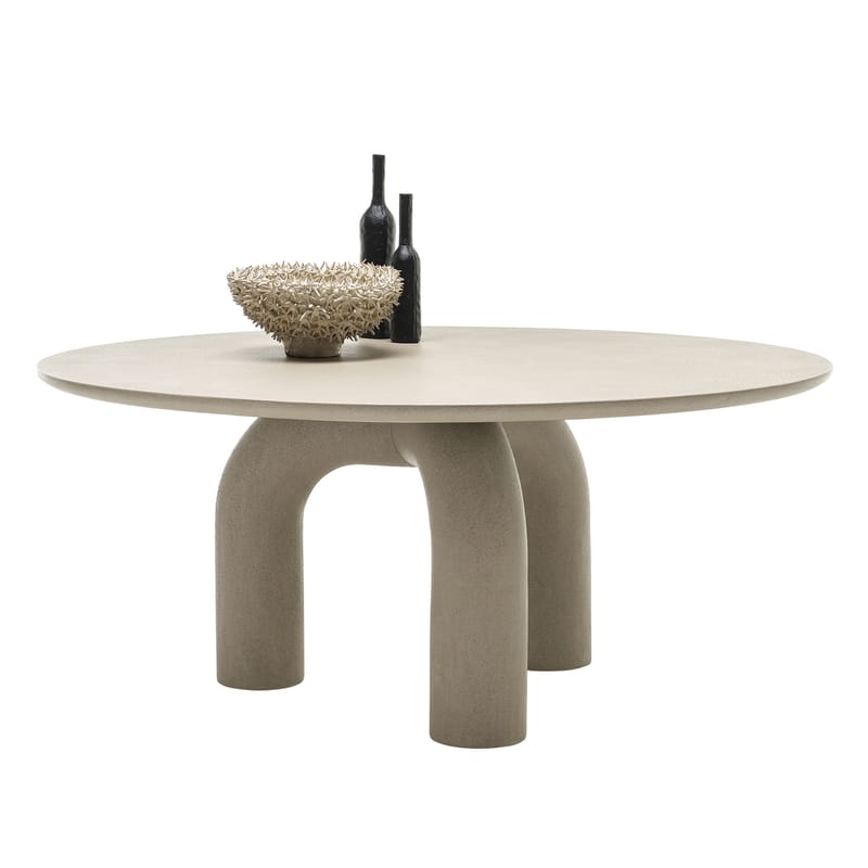Mobilier - Tables - Table ronde Elephante pierre beige / Ø 160 cm - Mogg - Ivoire mat (finition granuleuse) - Bois, Enduit minéral, Polyuréthane